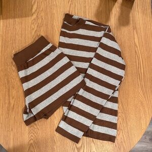 Grey and brown striped shorts and sweater set